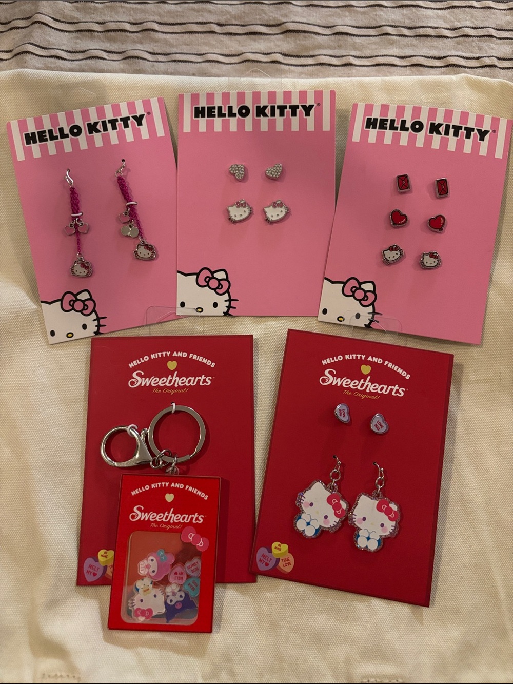 5 Hello Kitty Pink and Red Jewelry & Keychain Gift Set